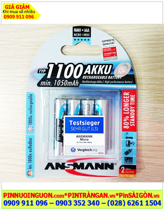 Ansman AAA1100MAH; Pin sạc AAA 1.2v Ansman Mignon AAA1100MAH -BL4 (Loại Vỉ 4viên)
